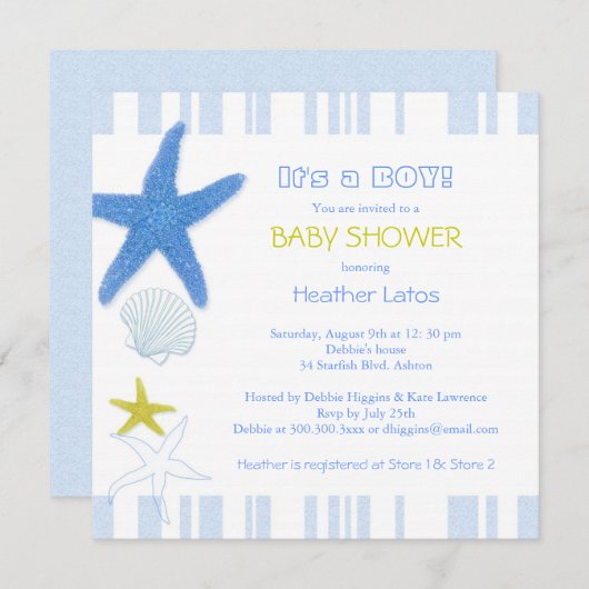 Nautical Starfish Baby Boy Baby shower Kaart (Voorkant / Achterkant)