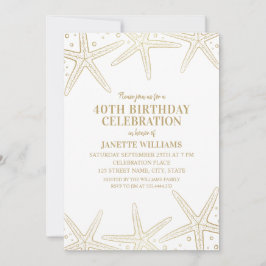 Nautical Starfish Beach Adult 40th Birthday Party Kaart