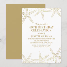 Nautical Starfish Beach Adult 40th Birthday Party Kaart