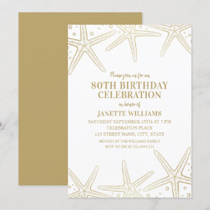 Nautical Starfish Beach Adult 80th Birthday Party Kaart