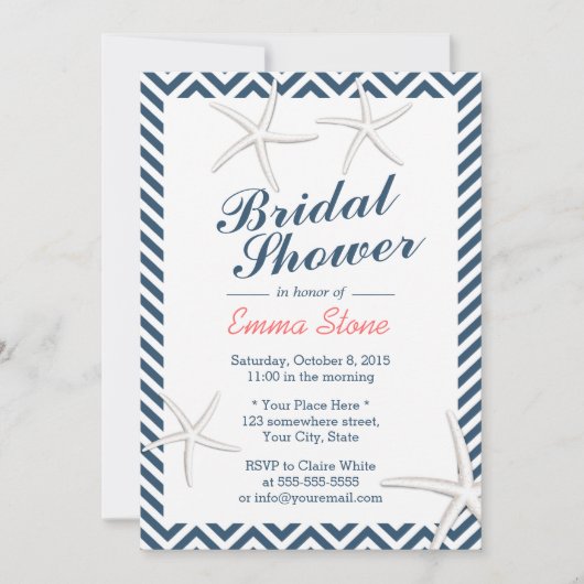 Nautical Starfish Chevron Stripes Vrijgezellenfees Kaart (Voorkant)