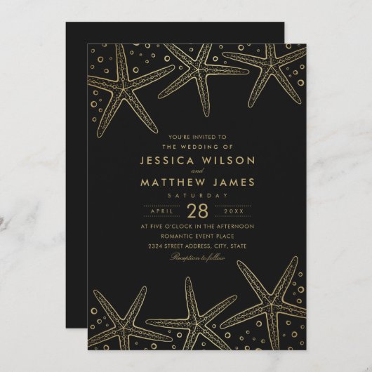 Nautical Starfish Destination Beach Thormding Wedd Kaart (Voorkant / Achterkant)