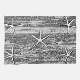 Nautical Starfish Driftwood Grey White Waterverf Theedoek