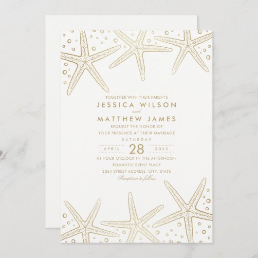 Nautical Starfish Elegant Fun Beach Thégold Weddin Kaart (Voorkant / Achterkant)