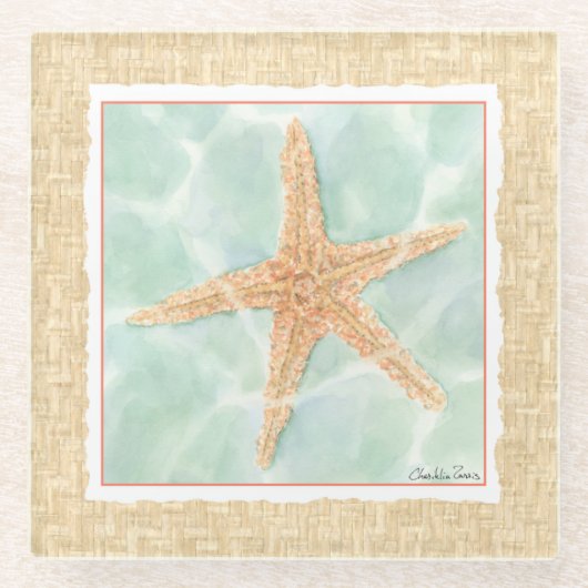 Nautical Starfish in Water Glazen Onderzetter (Voorkant)