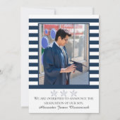 Nautical Starfish Modern Navy White stripe Aankondiging (Achterkant)