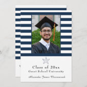 Nautical Starfish Modern Navy White stripe Aankondiging (Voorkant / Achterkant)