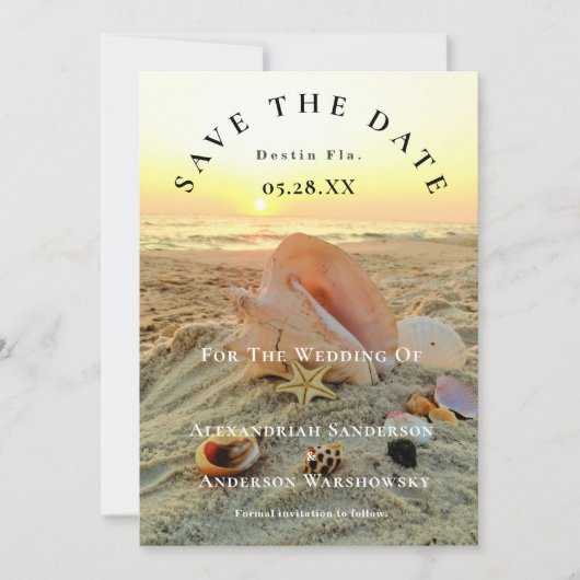 Nautical Starfish Name Beach Sunset Save the Date Kaart (Voorkant)