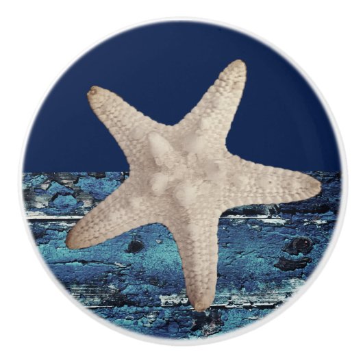 Nautical Starfish Navy Blue Beach Keramische Knop (Voorkant)
