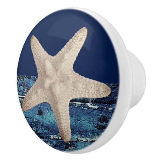Nautical Starfish Navy Blue Beach Keramische Knop (Rechts)
