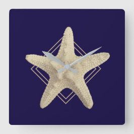 Nautical Starfish Navy Blue-minimalist Vierkante Klok