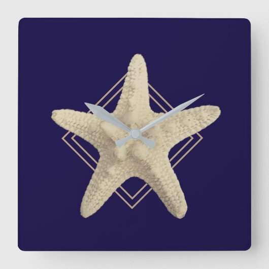 Nautical Starfish Navy Blue-minimalist Vierkante Klok (Voorkant)