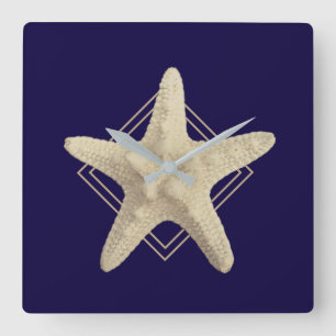 Nautical Starfish Navy Blue Vierkante Klok
