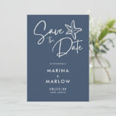 Nautical Starfish Navy White Stripe Wedding Save T Save The Date (Staand voorkant)