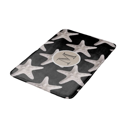Nautical Starfish Pattern Black Beige Monogram Badmat (Gekanteld)