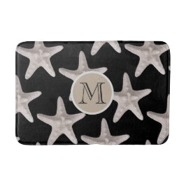 Nautical Starfish Pattern Black Beige Monogram Badmat