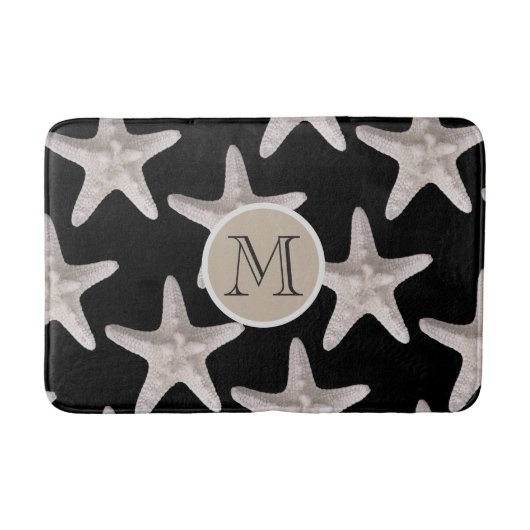 Nautical Starfish Pattern Black Beige Monogram Badmat (Voorkant)