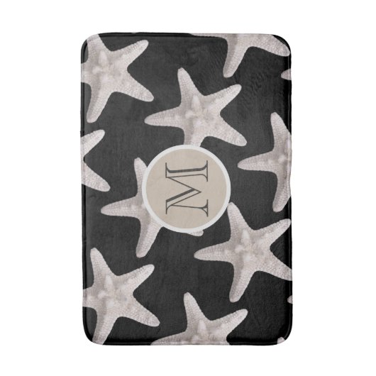 Nautical Starfish Pattern Black Beige Monogram Badmat (Voorkant Verticaal)
