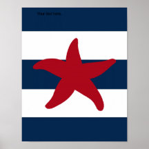 Nautical Starfish print rood, marjoin en wit