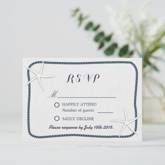 Nautical Starfish & Twine Lijst Wedding RSVP (Staand voorkant)