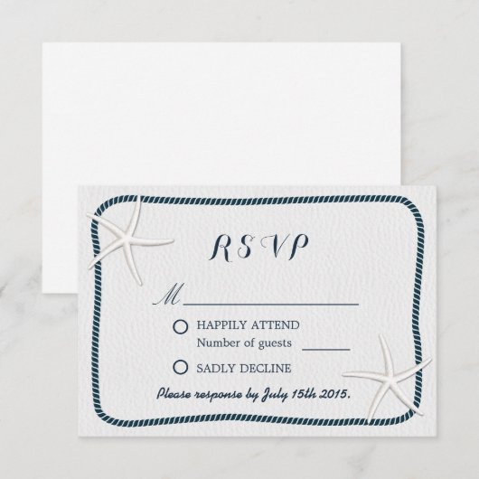 Nautical Starfish & Twine Lijst Wedding RSVP (Voorkant / Achterkant)