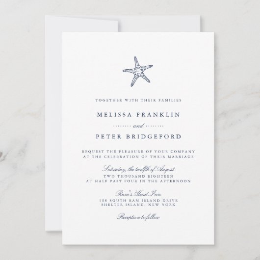 Nautical Starfish Wedding Invitation Kaart (Voorkant)