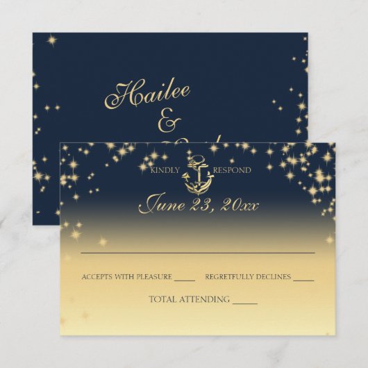 Nautical Starry Sky Twinkle Huwelijksreactie RSVP Kaartje (Voorkant / Achterkant)