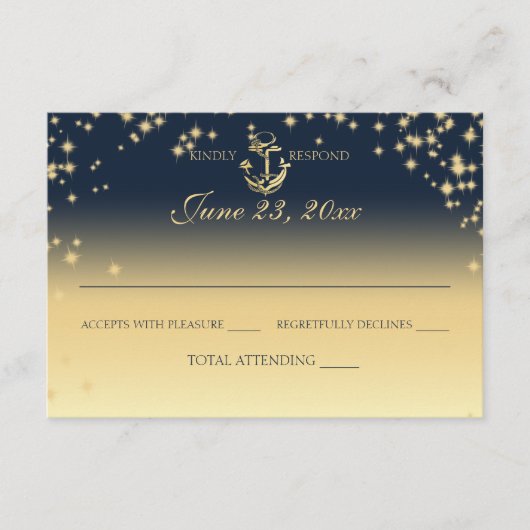 Nautical Starry Sky Twinkle Huwelijksreactie RSVP Kaartje (Voorkant)