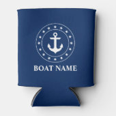 Nautical Stars Boat Name Anchor Navy Blue Blikjeskoeler (Voorkant)