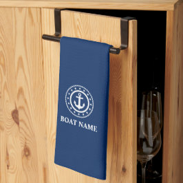 Nautical Stars Boat Name Anchor Navy Blue Theedoek