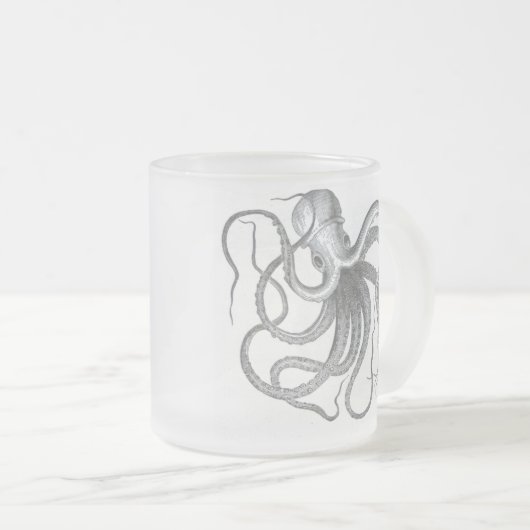 Nautical steampunk octopus frosted mok. matglas koffiemok (Voorkant rechts)
