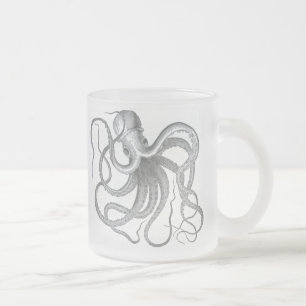 Nautical steampunk octopus frosted mok. matglas koffiemok