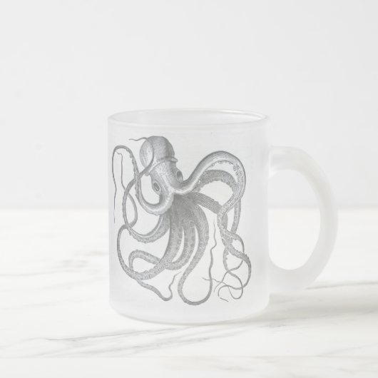Nautical steampunk octopus frosted mok. matglas koffiemok (Rechts)