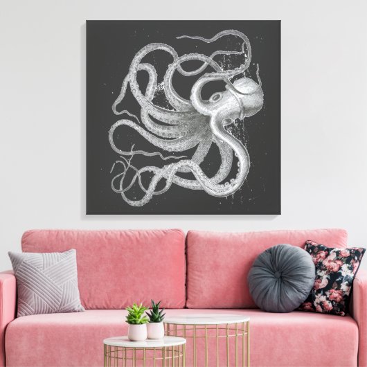 Nautical Steampunk Octopus Kraken Draken Drawing Canvas Afdruk (Insitu (Woonkamer))