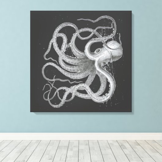 Nautical Steampunk Octopus Kraken Draken Drawing Canvas Afdruk (Insitu (Houten vloer))