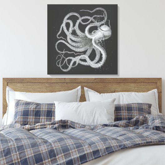 Nautical Steampunk Octopus Kraken Draken Drawing Canvas Afdruk (Insitu (Slaapkamer))