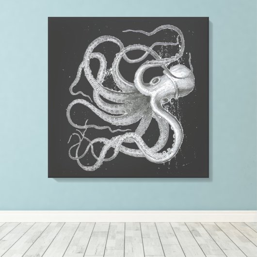 Nautical Steampunk Octopus Kraken Draken Drawing Canvas Afdruk (Insitu (Houten vloer))