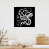 Nautical Steampunk Octopus  Kraken Draken Drawing Poster (Keuken)