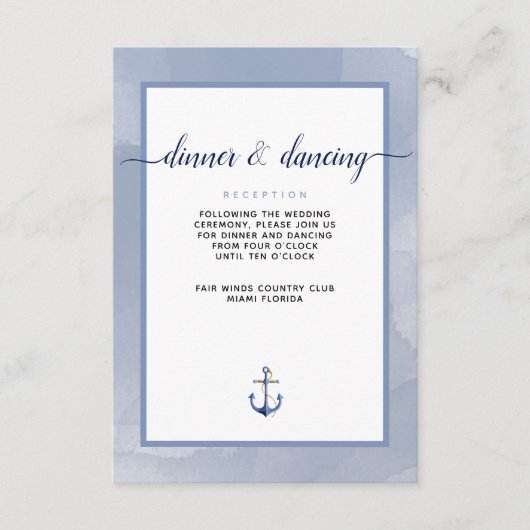 #Nautical Steel Blue Waterverf #Wedding Details Informatiekaartje (Voorkant)