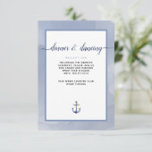 #Nautical Steel Blue Waterverf #Wedding Details Informatiekaartje (Staand voorkant)