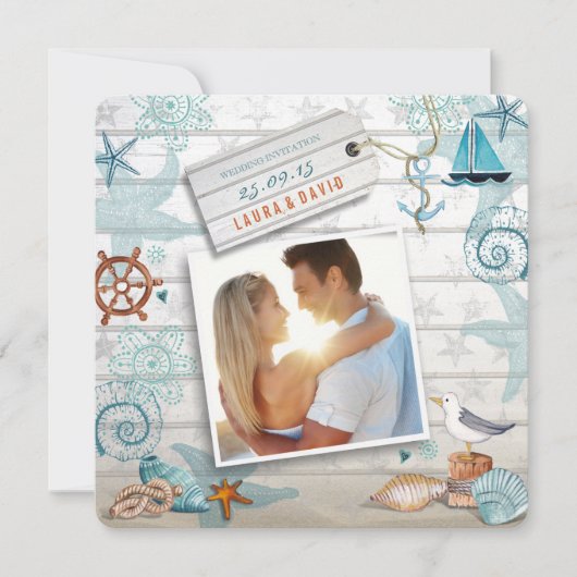 Nautical Strand | Trouwfoto uitnodiging (Voorkant)