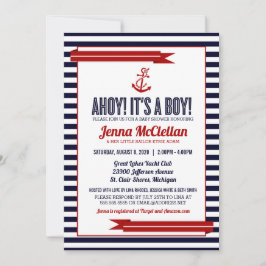 Nautical Stripe & Anchor Baby shower Invitation Kaart
