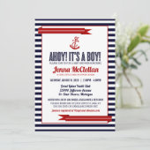 Nautical Stripe & Anchor Baby shower Invitation Kaart (Staand voorkant)