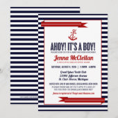Nautical Stripe & Anchor Baby shower Invitation Kaart (Voorkant / Achterkant)