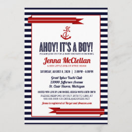 Nautical Stripe & Anchor Baby shower Invitation Kaart