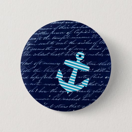 Nautical Stripe anchor handschrift Ronde Button 5,7 Cm (Voorkant)