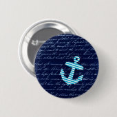 Nautical Stripe anchor handschrift Ronde Button 5,7 Cm (Voorkant /achterkant)