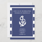 Nautical Stripe Anchor Party Invitation, Navy Blue Kaart (Voorkant)