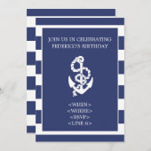 Nautical Stripe Anchor Party Invitation, Navy Blue Kaart (Voorkant / Achterkant)