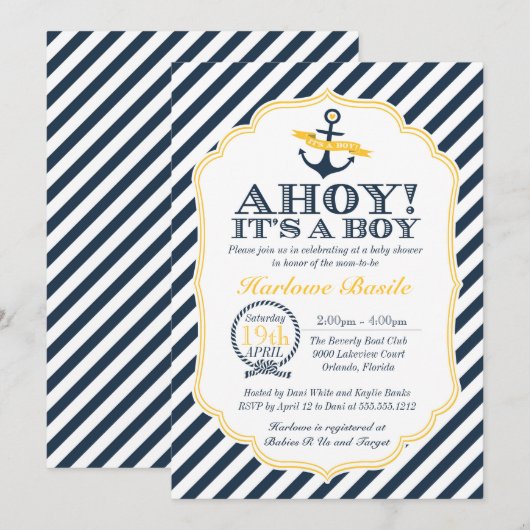 Nautical Stripe Baby Boy Douche Uitnodiging (Voorkant / Achterkant)